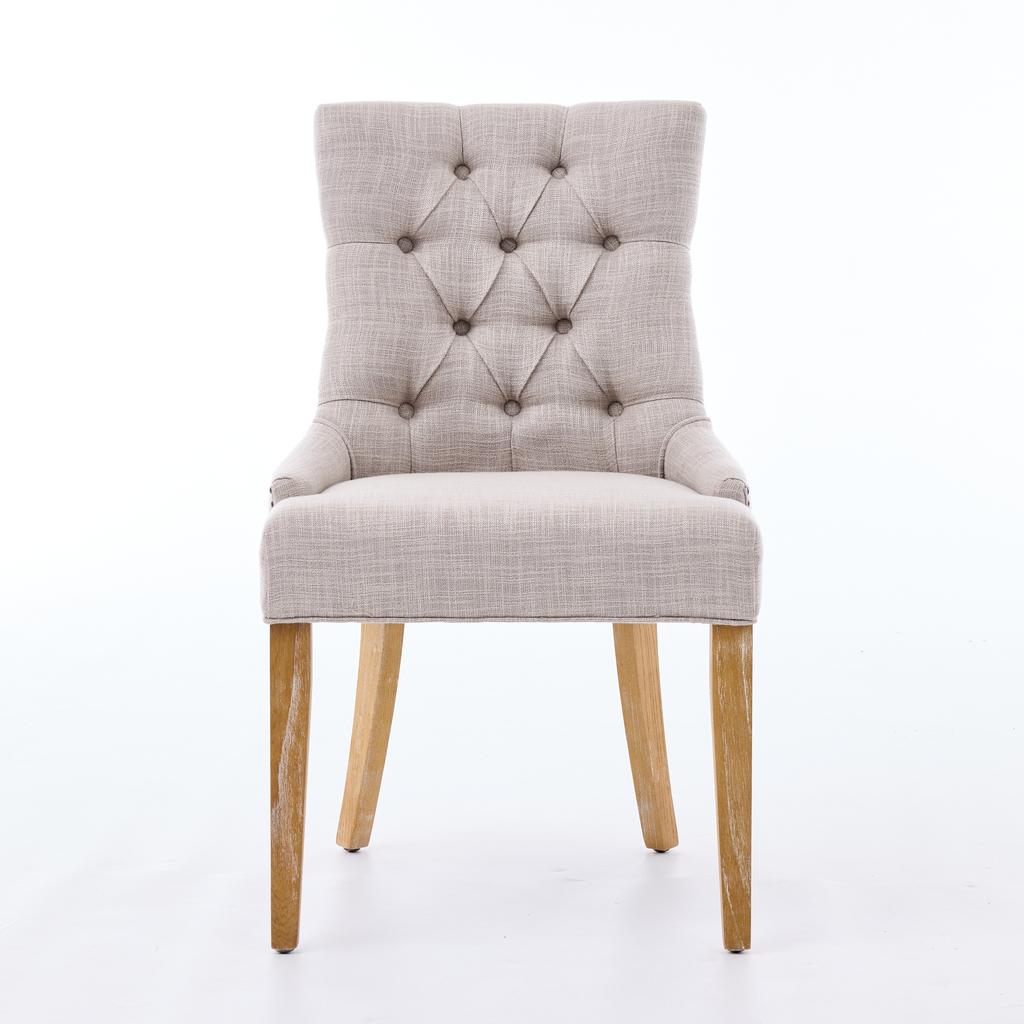 Dining Room Fabric Armchair with KD Legs and Decorative Rivets - Assemblable Upholstered Chair, Modern Design, 2-Piece Set