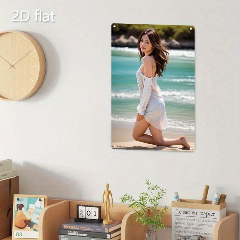 RETRO Advertising Sign Wall Art, Vintage Metal Sign Rustic Beach Decor, Elegant Woman in White Dress 2D Flat Wall Plate