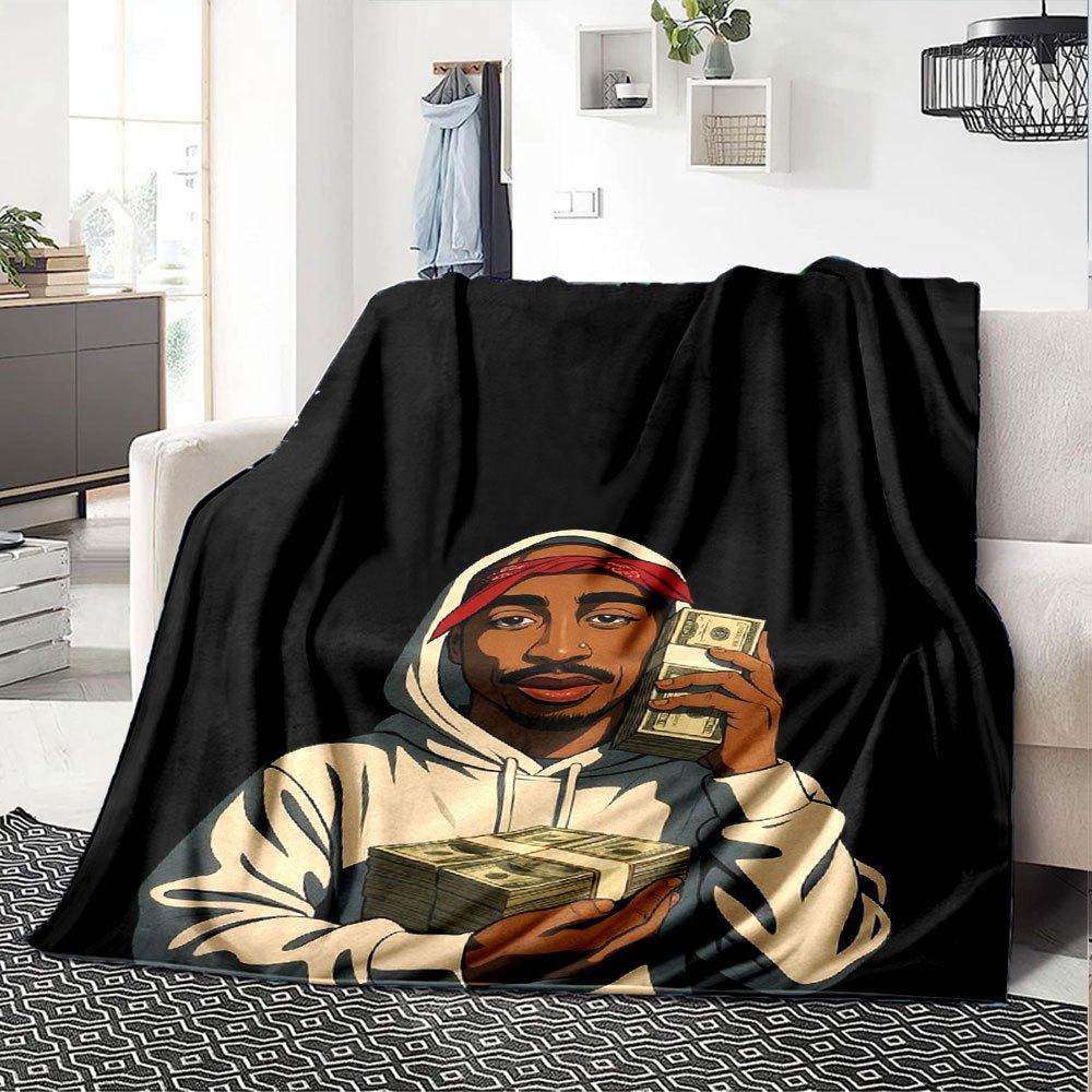 1 Stück 2Pac Hip Hop Decke Weich Leicht Ganzjahres Mehrzweck Überwurf für Sofa, Bett, Büro & Picknicks, Französischer Stil mit Ikonischem Albumcover & Zitaten