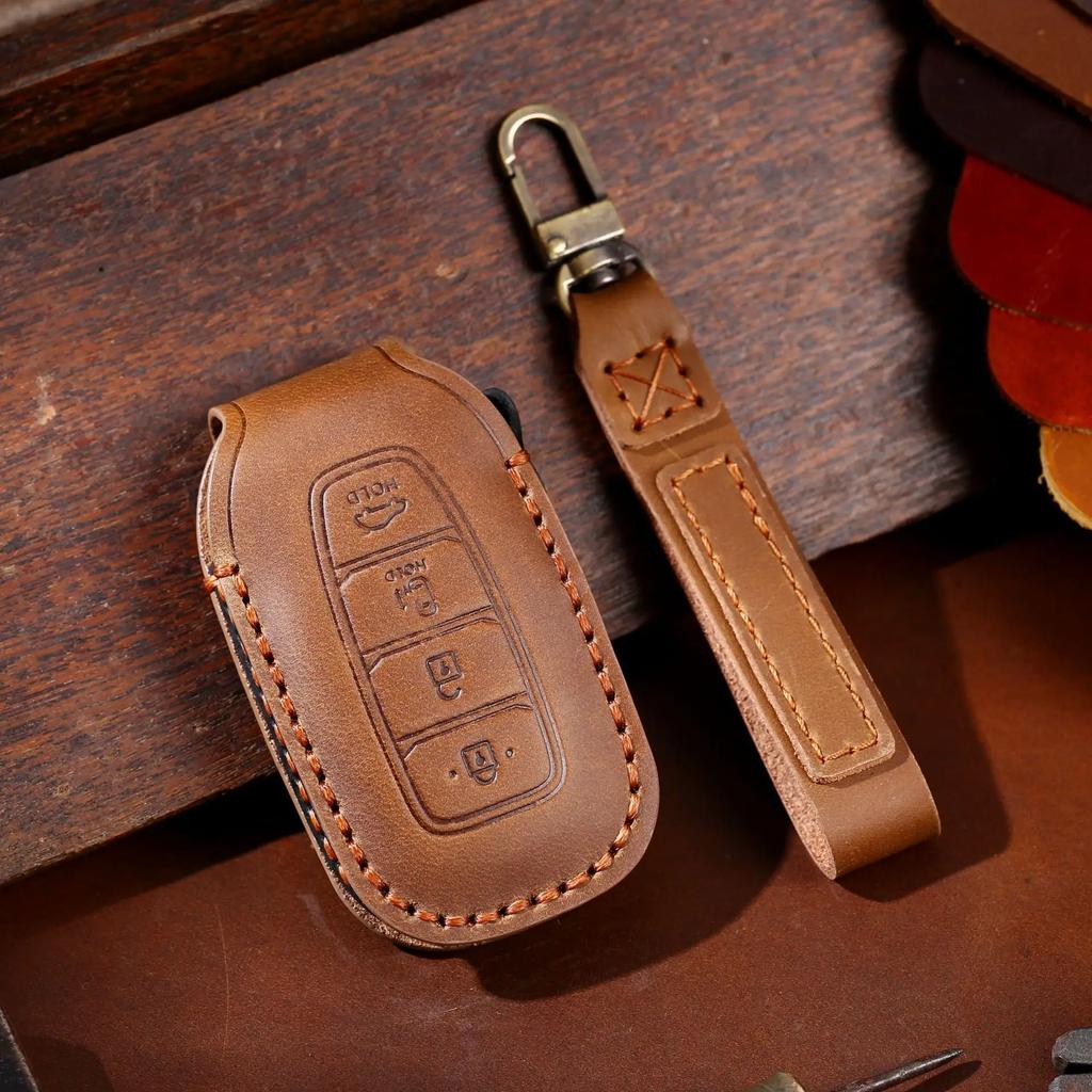 Leather Car Key Case Cover Fob Protect For Hyundai Fista I30 I35 I40 Kona Elantra Solaris Grandeur Accent Santa Fe Holder Shell
