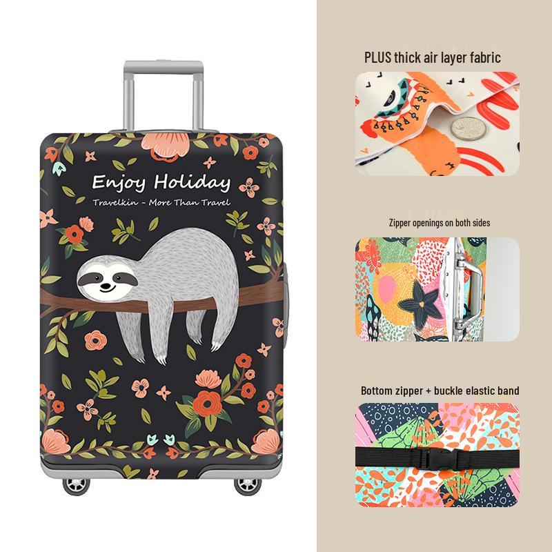 Elastic Zippered Travel Suitcase Protective Cover - Durable, Printed, and Wear-Resistant
