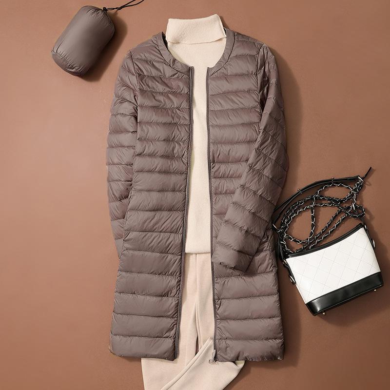 Women's Down Jacket Mid Long Autumn Round Neck Jacket