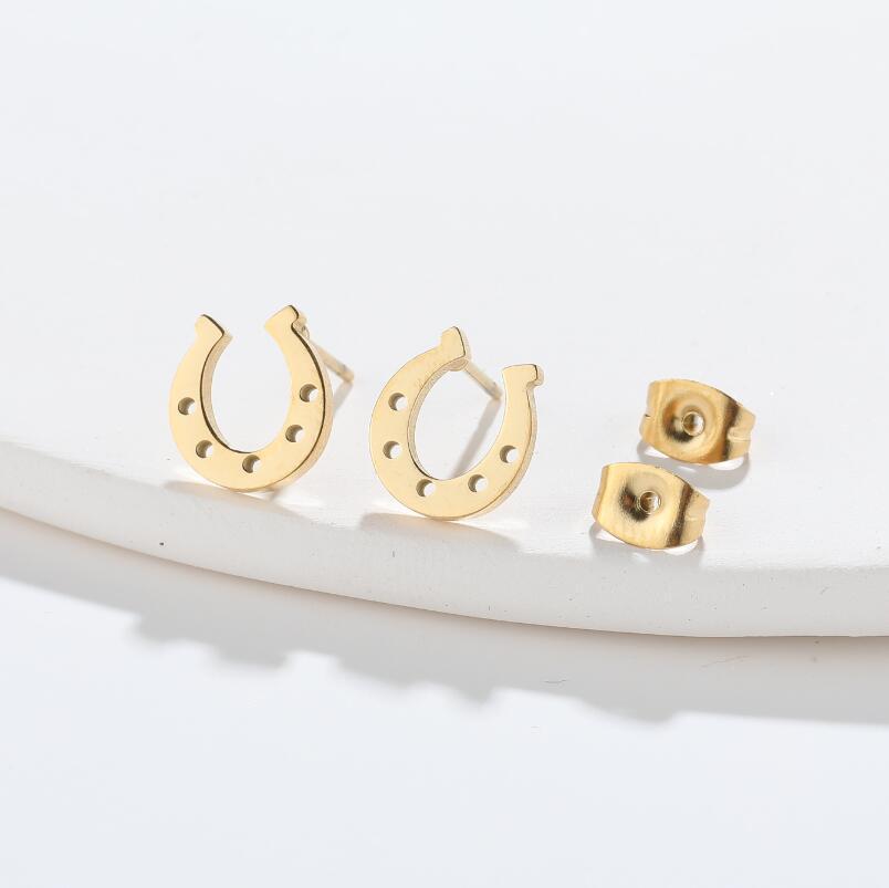 Stylish U-shaped Hollow Stud Earrings with Horseshoe Pendant for Women
