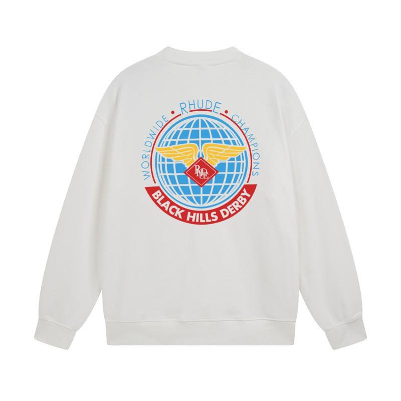 Rhude Vintage Letter Print Oversized Hoodie Men Women Casual Streetwear Sweatshirt