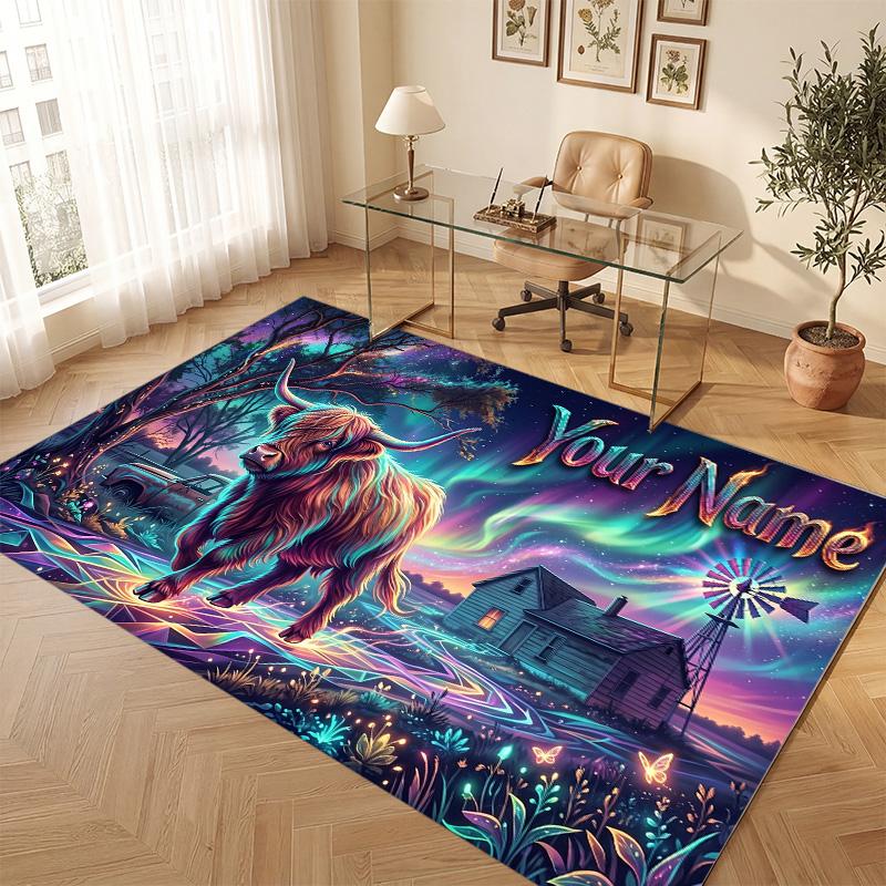 Fantasy Magic Theme Soft Crystal Velvet Rug Custom Name & Text Print Non Slip Floor Rug for Bedroom Living Room