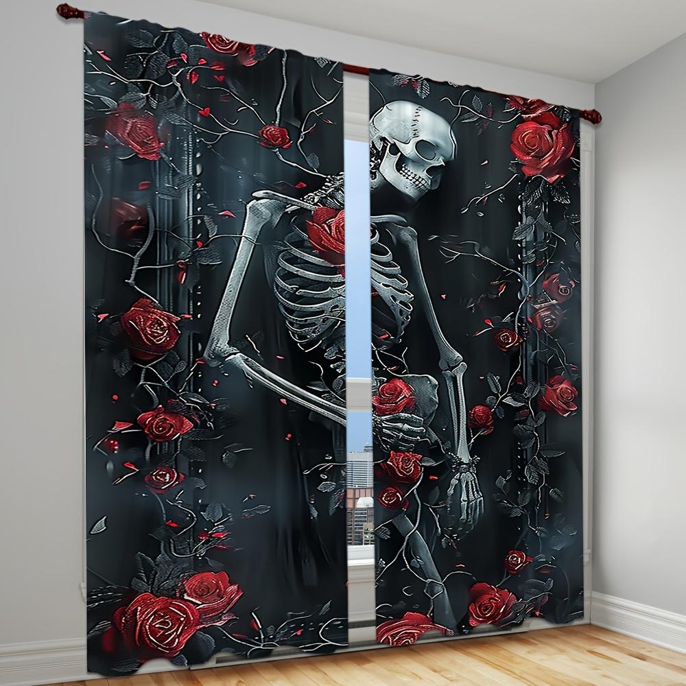 

Череп и красная роза полузатемняющие шторы панели современный готический стиль 2-х частей 100% полиэстер шторы для окна спальни 100W130H(CM)&Rod Pocket