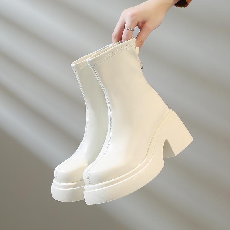 Fashion 2025 New Thick Bottom Ankle Boots for Women Spring Autumn Fashion Women's Shoes Chunky High Heels Round Head Short Boots