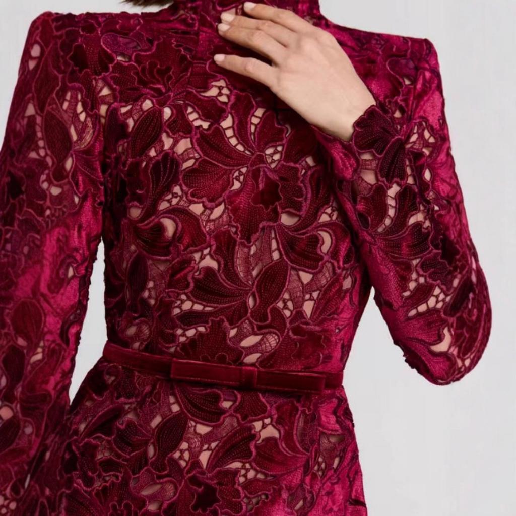 Fall Winter New Asymmetrical Jacquard Long Sleeve Evening Dress, Leisure Women's Formal Party Gown