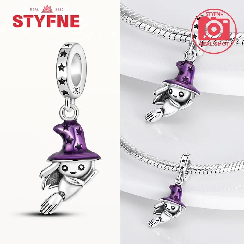 Copper Metal Halloween Dangle Witch Magic Girl Charm Bead Components Luminous Bead Components Compatible With Authentic Original Bracelet High
