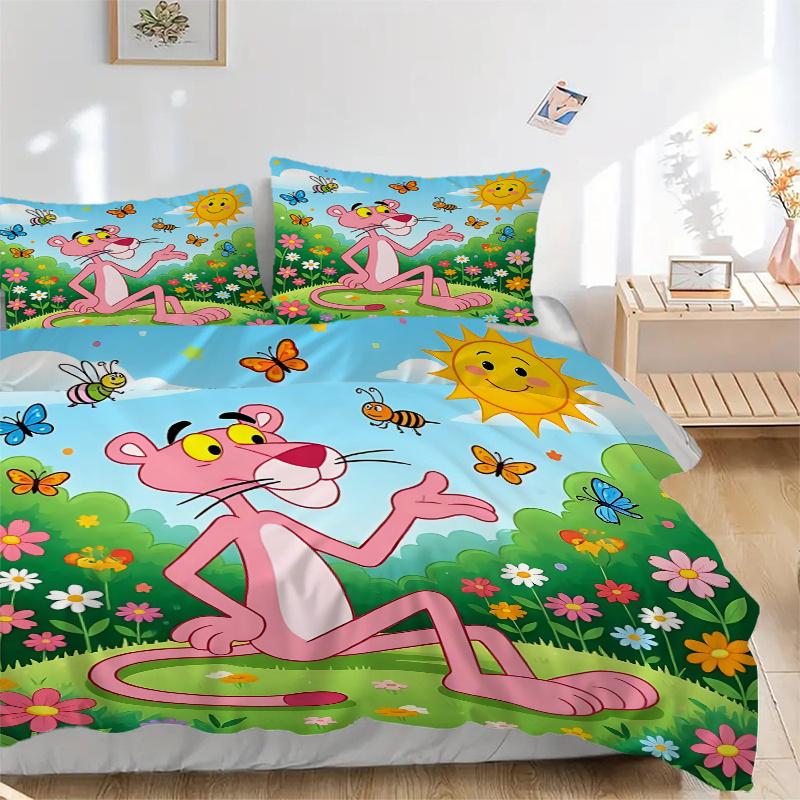 

3pcs Pink Panther Floral Bedding Set-Home Decor Essentials for Bedroom, Guest Room, Living Room & Hotel-Perfect Gift for Fans, Travelers, Da 135x200cm