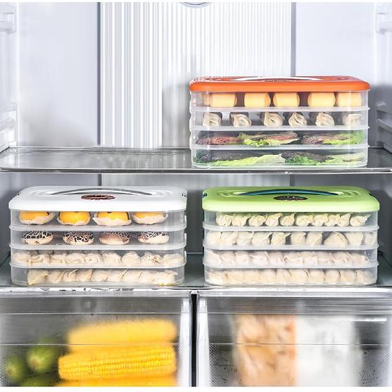 Dumplings Storage Box Multi Layer Stackable Food Storage Container with Lid and Handle Time Recoder Cookie Carrier