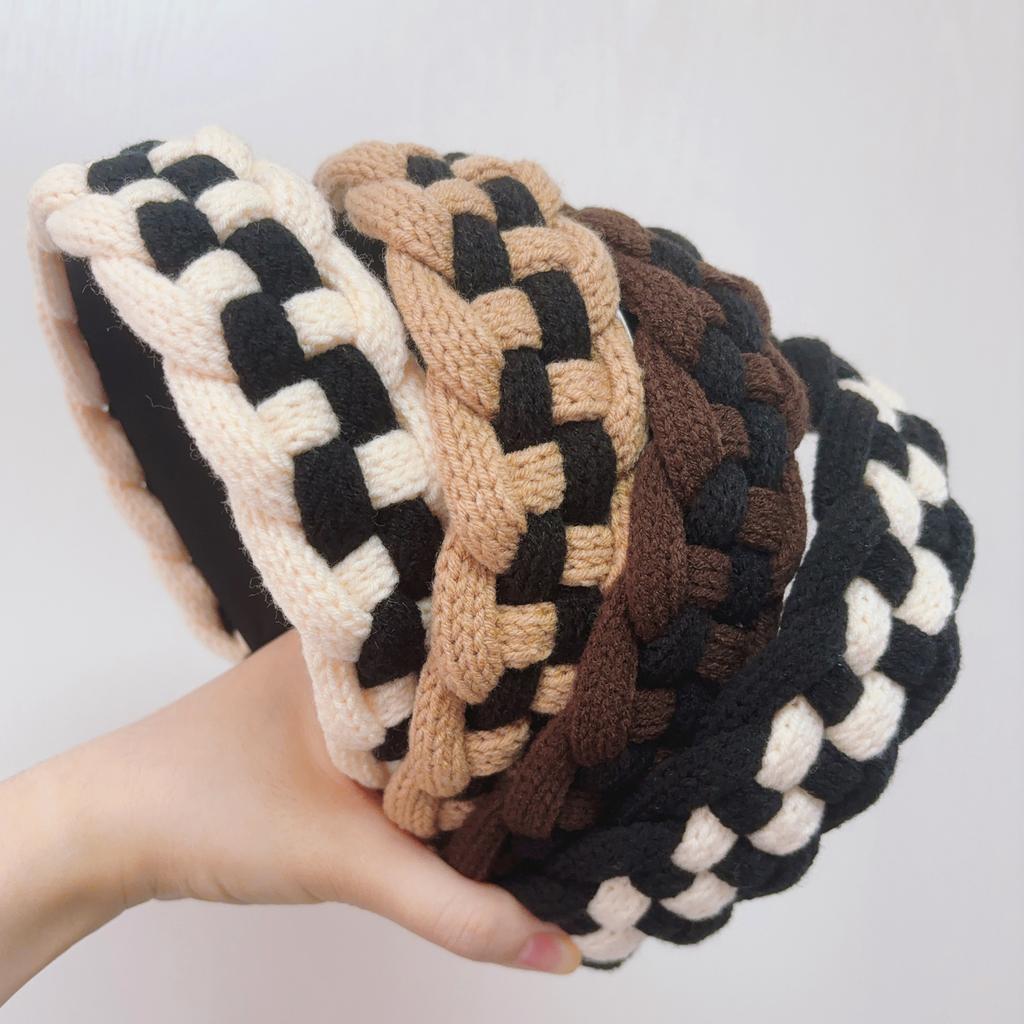 PROLY New Fashion Headband For Women Wide Side Warm Knitted Headwear Patchwork Turban Winter Casual Hair Accessories Hairband