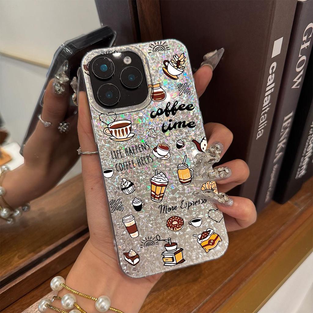 Acrylic Back TPU Bumper for iphone 14 11 16 Plus 18 Pro Max Air XS Max 17 Pro 12 13 XR 15 Coffee and Desserts hone Case Shockproof Cover