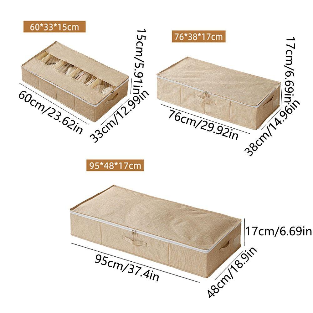 Zipper Closure Under Bed Storage Bag Moisture-proof Cotton Linen Shoe Case  Bedroom