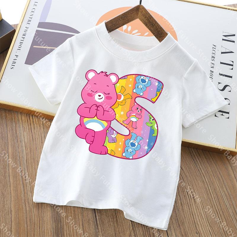 Care Bears Letter AZ T Shirt for Boys Girls Cartoon Name Clothes Tops Summer Breathable Cute Anime Short Sleeve Birthday Gifts