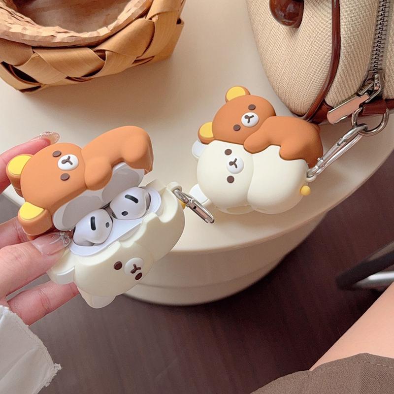 Cute Hug Brown White Bear Silicone Bluetooth Earphone Case Cartoon Protective Case For Airpods Universal 1 2 3 4 Pro/Pro2