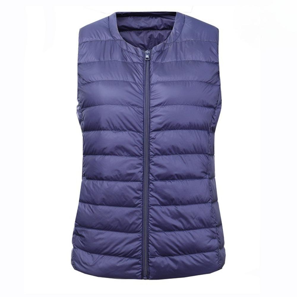 Women's Round Neck Sleeveless Lightweight Down Vest Plus Size Zip Up Puffer Gilet Warm Inner Wear Waistcoat For Autumn Winter
