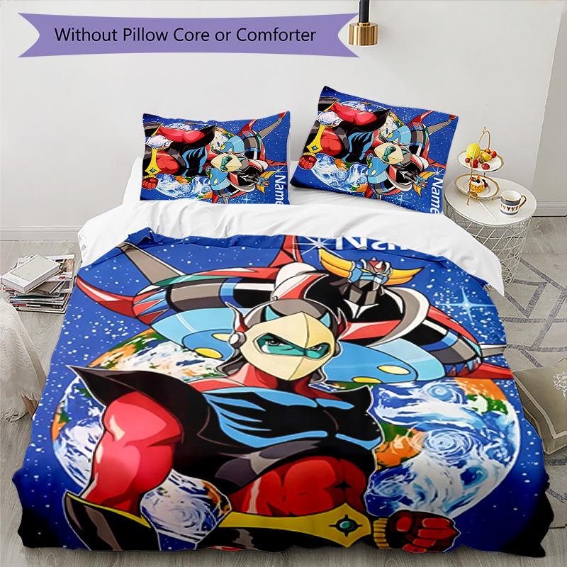 3pcs UFO Robot Grendizer2 Cover Set - Personalized Name, HD Printed Bedding with 1 Cover and 2 Pillowcases - Perfect for Home Decor, Easy Care