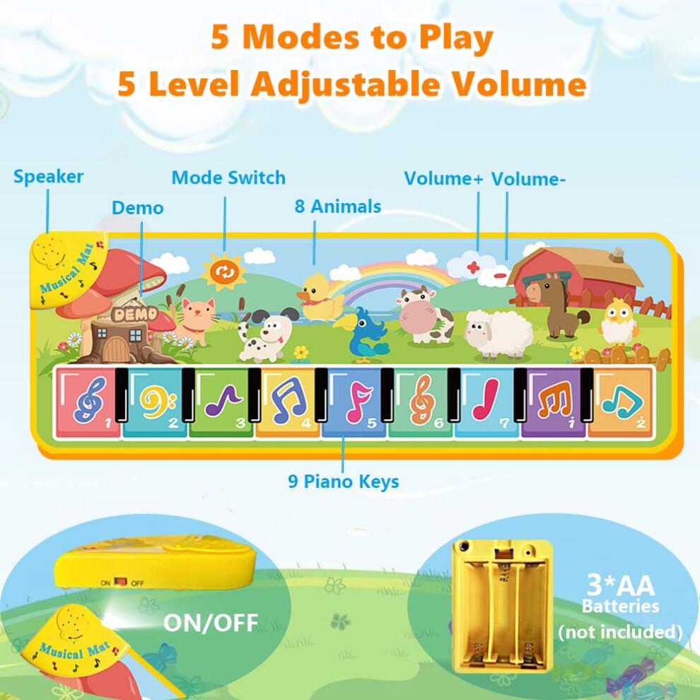 Lobyoh Music Piano Mat for Kids with 5 Modes, 8 Animals, Musical Dance Mat Children Keyboard Play Mat Gifts for Baby Boys Girls