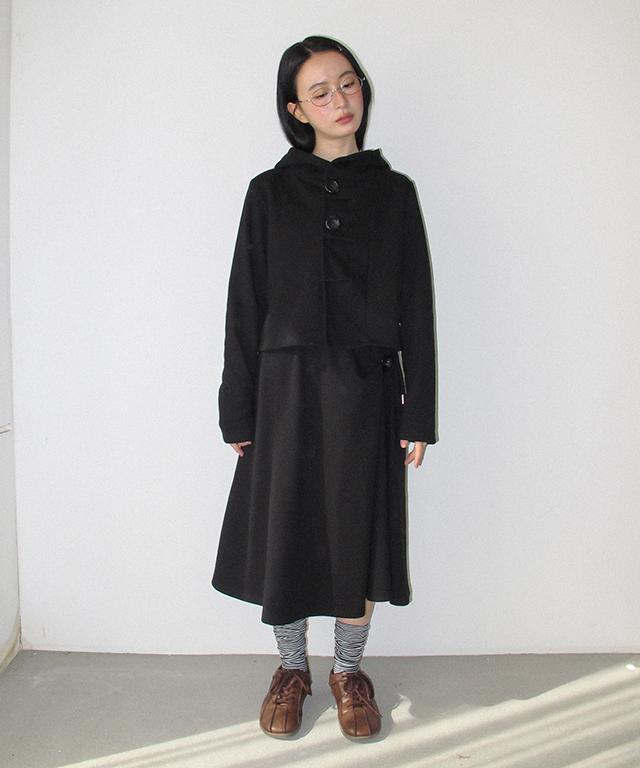 Ronron Big Button Sweat Midi Skirt Black