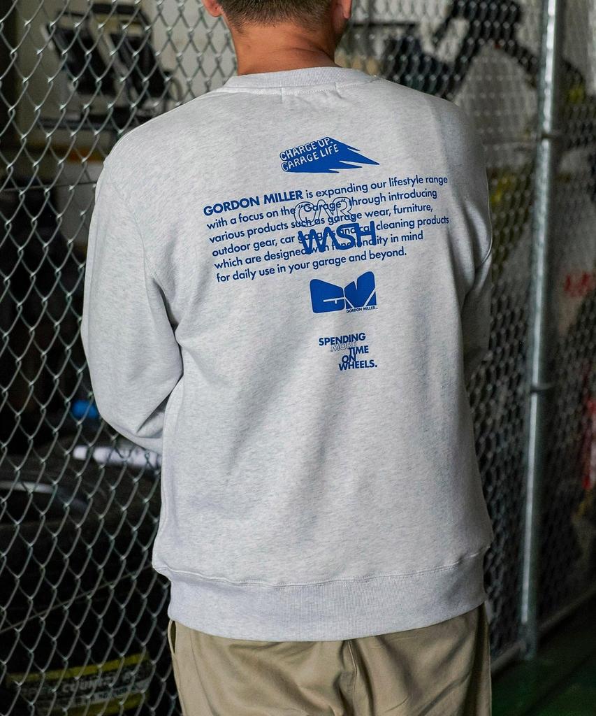 GORDON MILLER Men's Sponsor Print Sweatshirt, 12.7 Oz. Crew Neck, Size L, Light Gray/Blue, 1745169