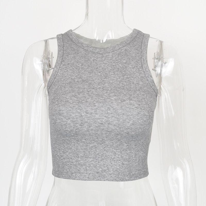 

Open Navel round Neck Neck Sleeveless Sexy Top Crop Top round Neck Sleeveless Tops Melange gray M