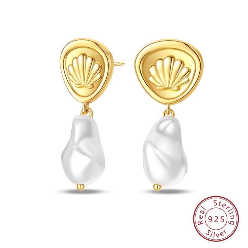 Luxus Goldene Muschel Seestern Perlen Ohrstecker 925 Silber Schmetterling Herzförmige Anhänger Perlenohrringe Für Frauen Party Schmuck