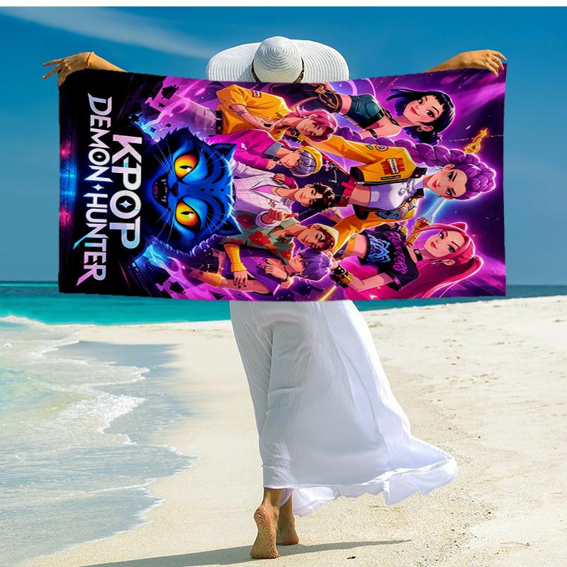 Ultra-Soft Beach Towel with KPop Demon Hunters Theme,Ideal for Pool - Camping, Diving - Perfect Travel Essential, Vibrant Beach Towel.