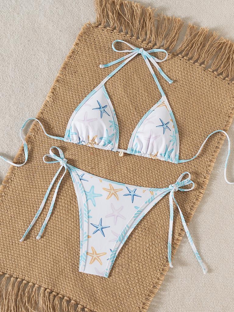 Triangle Cup Print Sexy Bikini Split Swimsuit