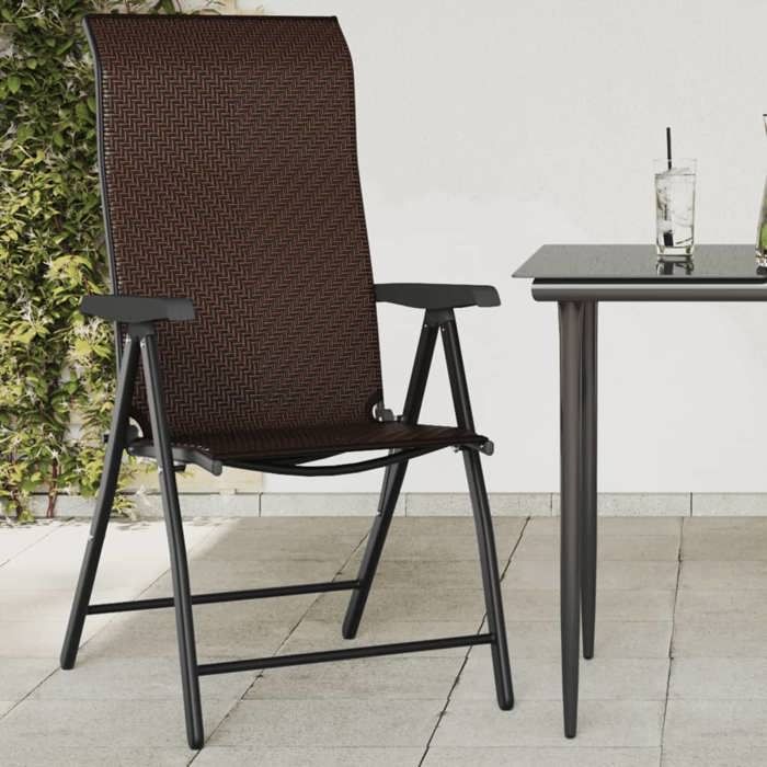 VidaXL Set of 2 Folding Garden Chairs, Patio Seats, Balcony Chairs, Outdoor Patio Furniture, Brown Resin 4007138