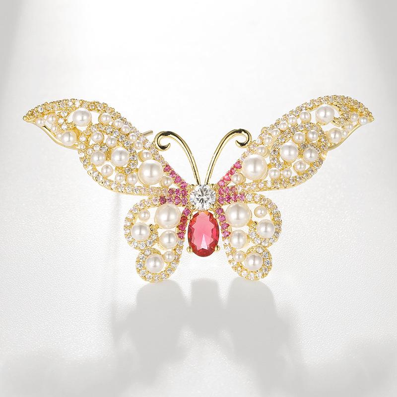 Bo Xin Yun Elegant Korean Style Butterfly Brooch with Colorful Zirconia and Pearl.