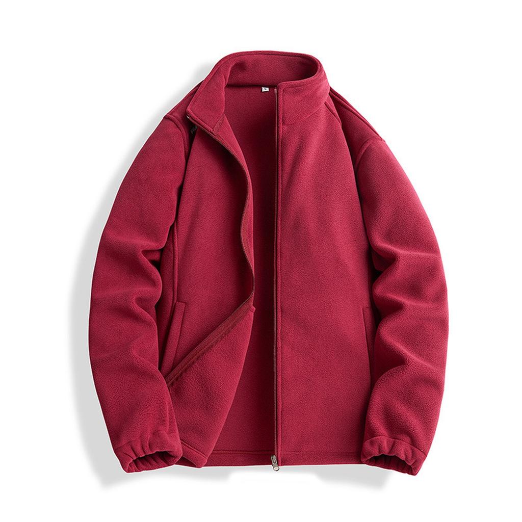 Men's New Outdoor Warm Solid Color Stand Collar Jacket Fashion Plush Heavy Casual Jacket