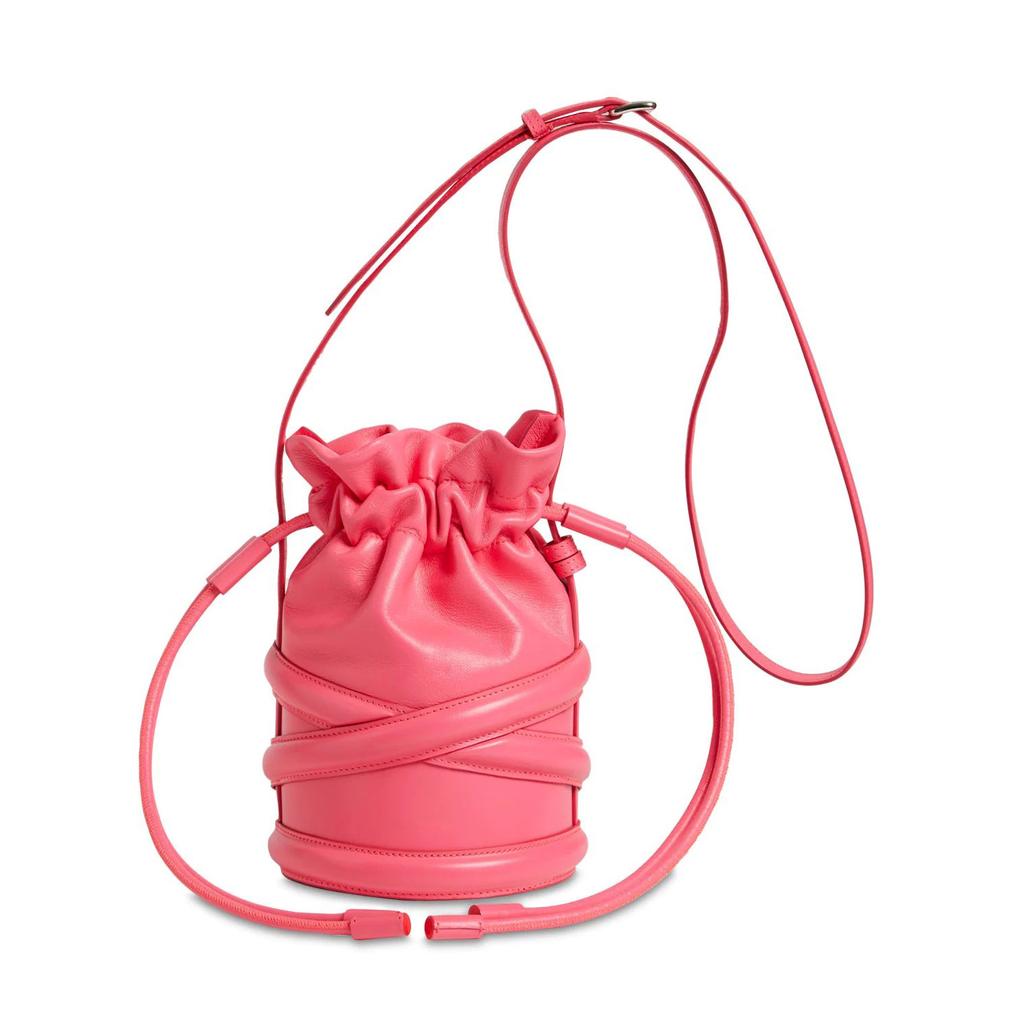 Cylinder bucket bag imported calfskin shoulder messenger bag niche design leather double shoulder women's bag