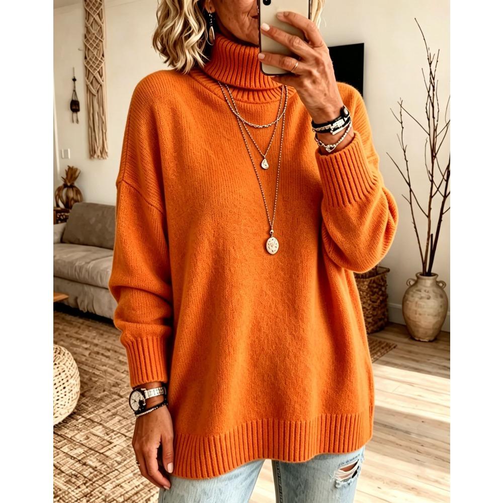 Autumn Winter Fashion Turtleneck Sweater Women Elegant Loose Knit Pullover Soft Cozy Thickened Base Layer Jumper