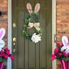 Seasonal Easter Bunny Wreath Spring Home Decor Artificial Greenery Hanging For Front Door 45cm TPE Plastic Ribbon