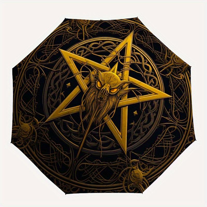 Golden Pentagram with Demon Skull: Mystic Symbol Art PrintUmbrella, Portable 3-Fold Umbrella for Men & Women,Christmas Gift ES135