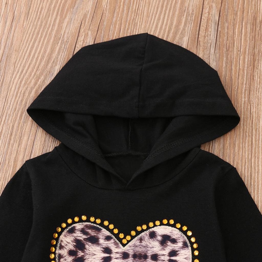 Newborn Infant Baby Girls Diamantes Heart Leopard Print Hoodie+Pants Set Outfit