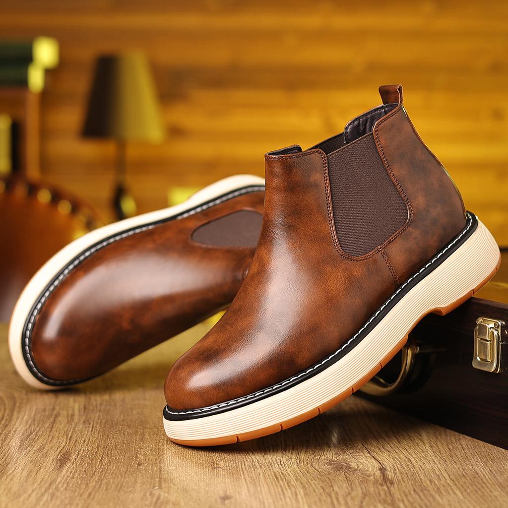 Fashion Big Size Fashion Casual Cow Leather Ankle Boots for Men Autumn Winter Brown Platform Shoes Male New Designer Boots Men