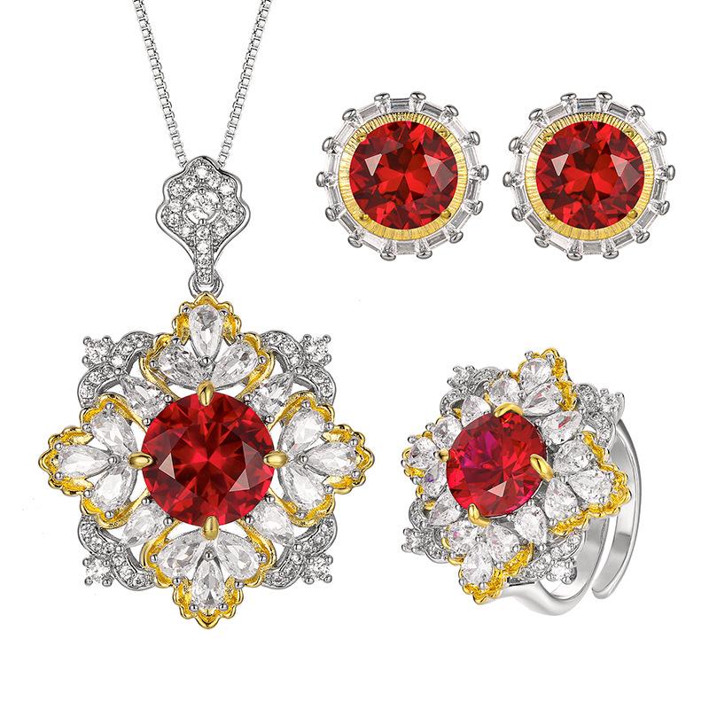 Jewelry Copper Bottom Gold-Plated Simulation Red Corundum Light Luxury Suit Female 12-10Mm