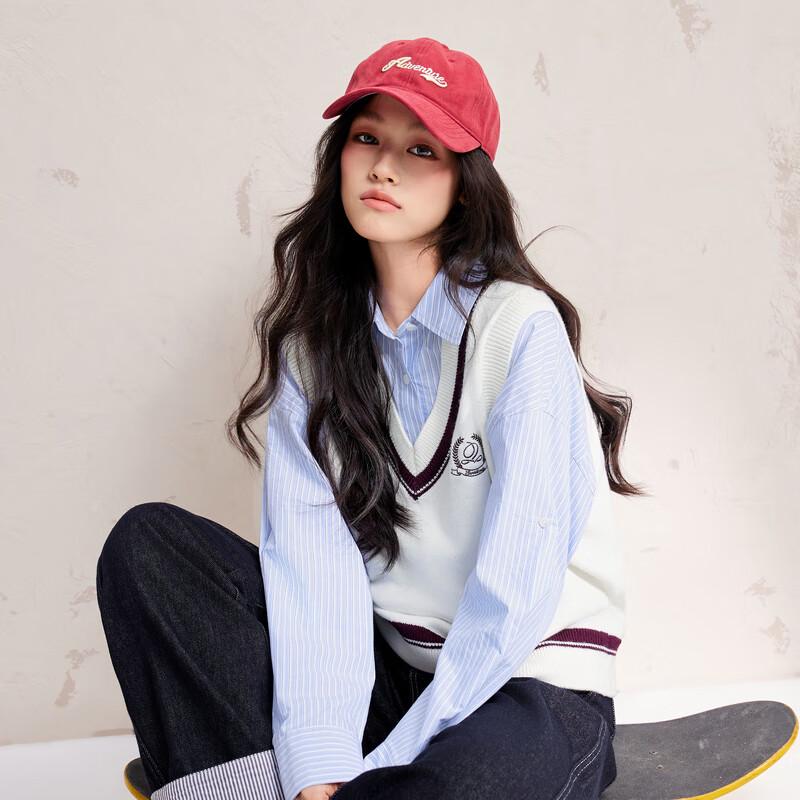 

Женский классический вязаный жилет с V-образным вырезом и цветными блоками M