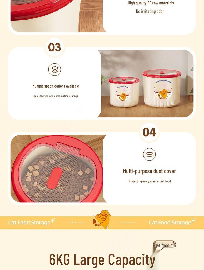 Moisture-Proof Cat & Dog Food Storage Bucket - Food-Grade, Sealed Container for Grain, Rice & Pet Food.