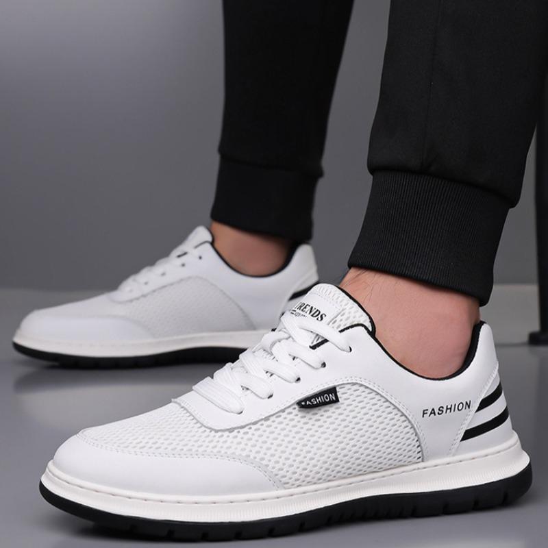 Fashion Men's Mesh Shoes Luxury Cowhide Hollow Out Leather Shoes Fashion Casual Sneaker for Men Breathable Running Shoes Tenis Masculino