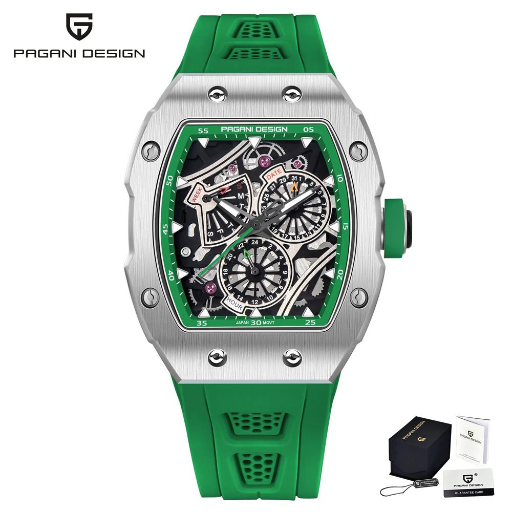 PAGANI DESIGN YS012 Men’s Quartz Skeleton Watch Japan TMI VH88 Movt Silicone Strap Sapphire Glass Waterproof Wristwatch For Man