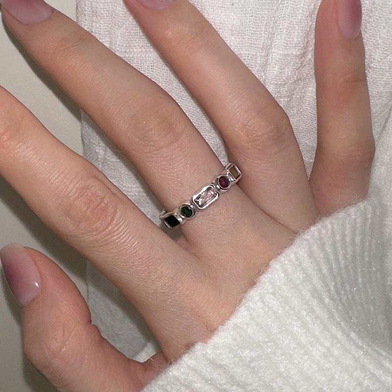 Elegant Geometric Adjustable Ring For Women Featuring Colorful Zircon Stones Chic Style
