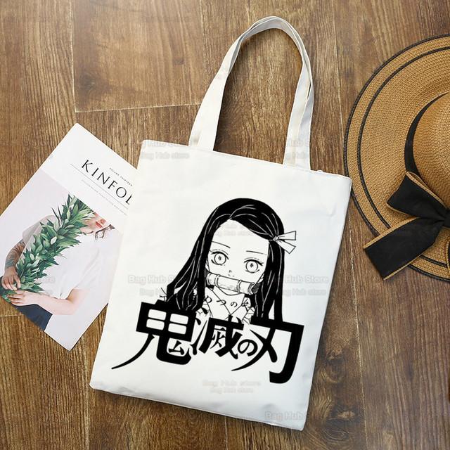 Geantă de pânză Tanjiro Nezuko Demon Slayer Harajuku Geantă de cumpărături Kimetsu No Yaiba Geantă de umăr originală pentru colegiu Utilizare zilnică