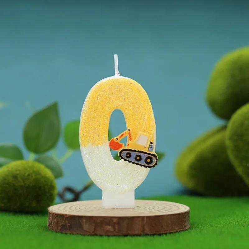 Niedlich Mode Kreativ Ingenieurfahrzeug Bagger Zahl Geburtstagstorte Kerze Geschenk Dekoration Handgemachte Geburtstagskerze Jungenparty