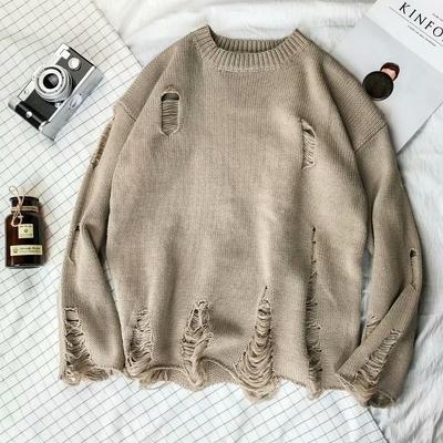 Yıkama Deliği Yırtık Örgü Kazak Erkek Kadın Sokak Hip Hop Kazaklar Jumper Moda Büyük Boy Tüm Maç Erkekler Kış Giysileri