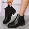 Fashion Women's Short Boots 2025 Autumn/Winter New Collection Middle Heel Round Head Slip On Ankle Boots Black Platform Chelsea Botas