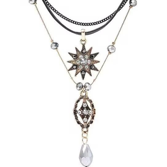 Dark Gothic cross fringed necklace multi-layered beaded necklace fashionable Spice Girl necklace