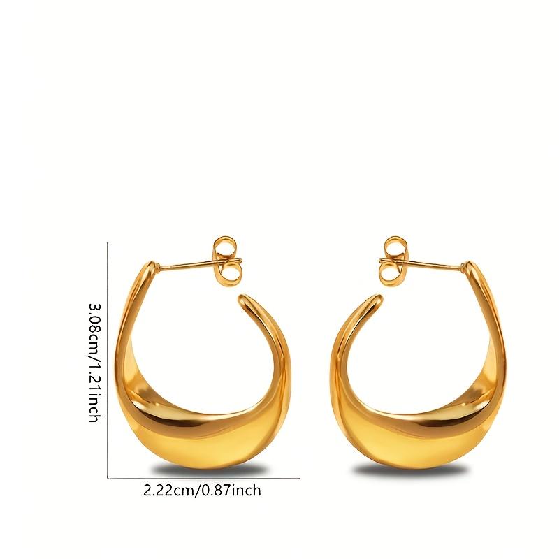 Luxury Chunky Golden Stainless Steel Hoop Earrings Cubic Glossy Round Ears Clips Trendy Jewelry For Wedding Party